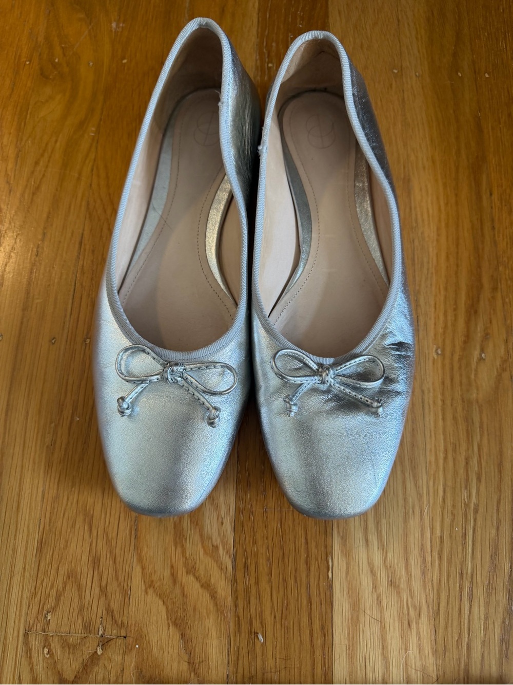 Silver Ballet Flats with Bow - Women's Comfortable Slip-On